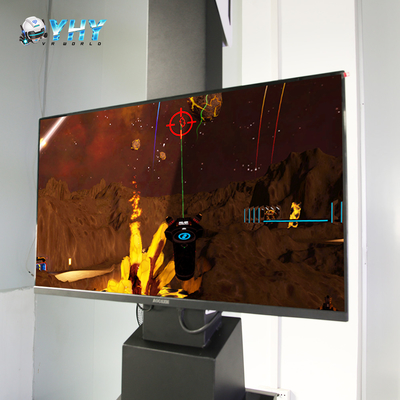 32인치 좁은 베젤 모니터와 함께 서 있는 VR 총 전투 시뮬레이터