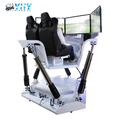 YHY VR 공장 제조 6 DOF 플랫폼 레이싱 시뮬레이터 3 화면 운전 자동차 아케이드 게임 기계 오락 놀이기구 2인용